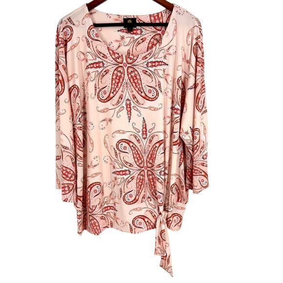 JM Collection Plus Size XXL 2X Pink Red Formal Super Stretchy Blouse Shirt Top - Picture 1 of 8
